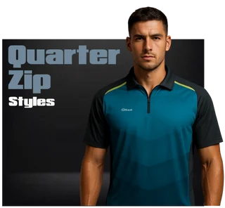 Teal and black custom quarter-zip team pullover