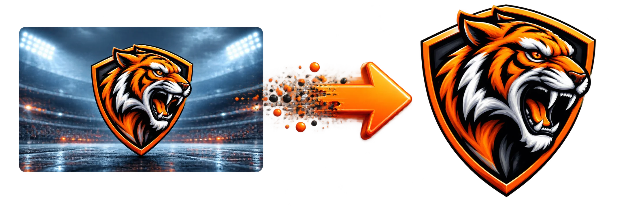 Tiger team logo before and after automatic stadium background removal
